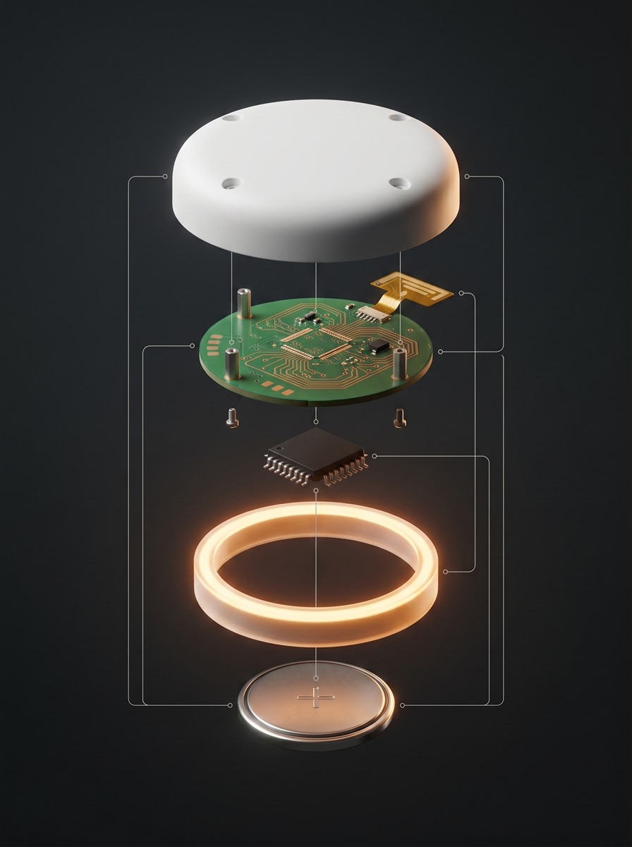 The AuraCare sensor exploded to reveal its internals